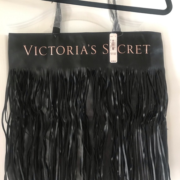 Black Fringed Tote Bag by Victoria’s Secret New - Picture 1 of 3